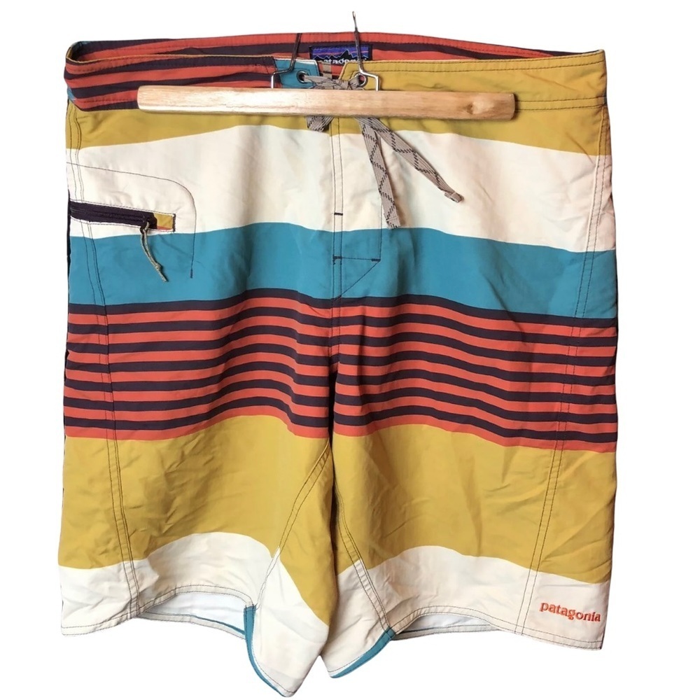 Patagonia Swim Trunks Mens 34 Stripes Blue White